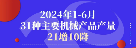 【行业数据】2024年1-6月31种主要机械产品产量21增10降
